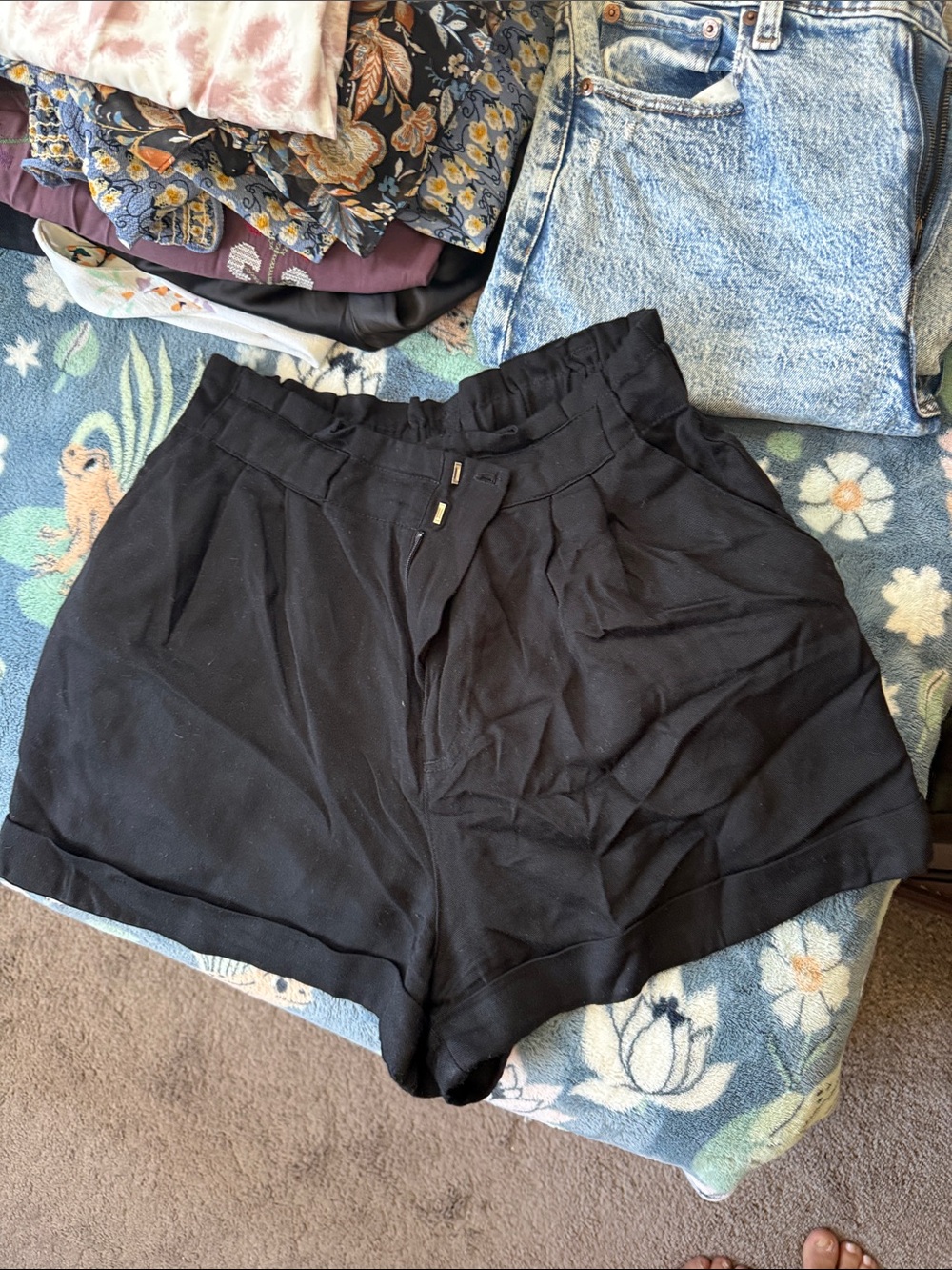 Forever 21 Black High Waist Paperbag Shorts